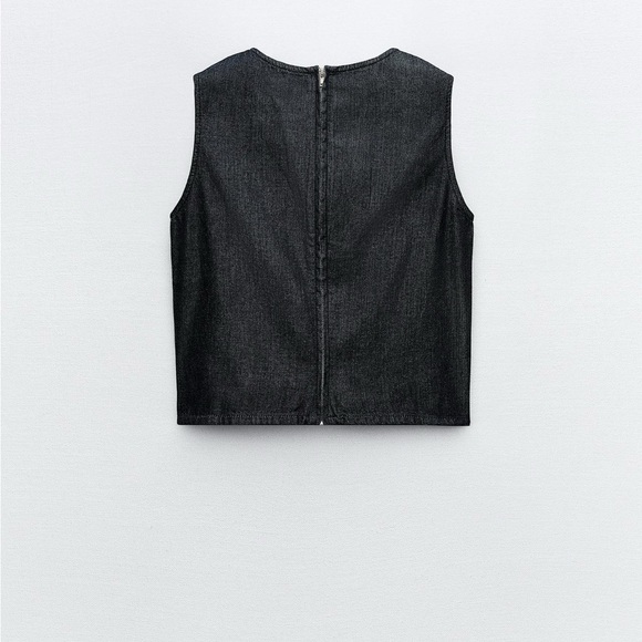 NWT Zara cut out dark denim top sz M - Picture 2 of 4